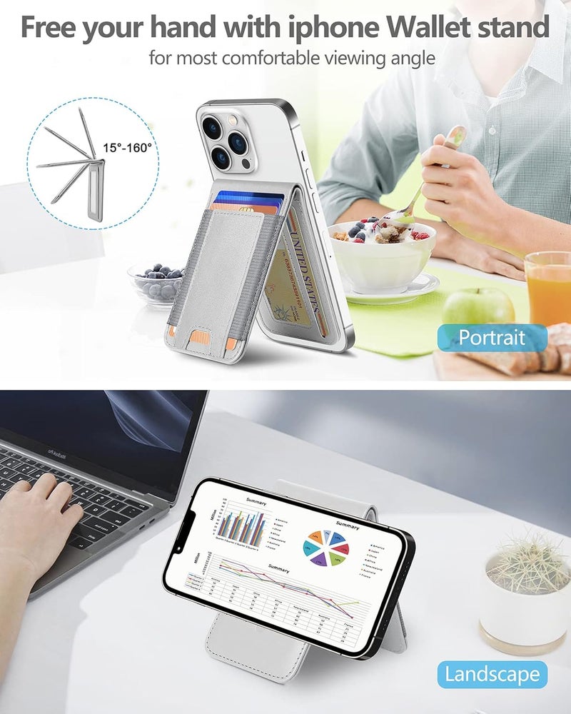 ExtreLife 2-in-1 Magsafe Wallet, Adjustable Phone Stand, Open ID Window, Magnetic Wallet for iPhone 17/16/15/14 Pro Max/14 Pro/14/14 Plus/13/12 Series, 9 Cards Holder, Vegan Leather, Gray - Image 2